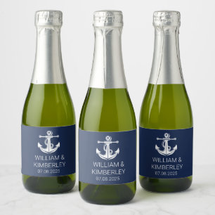 Anchor Navy Blue Nautical Elegant Wedding Sparkling Wine Label