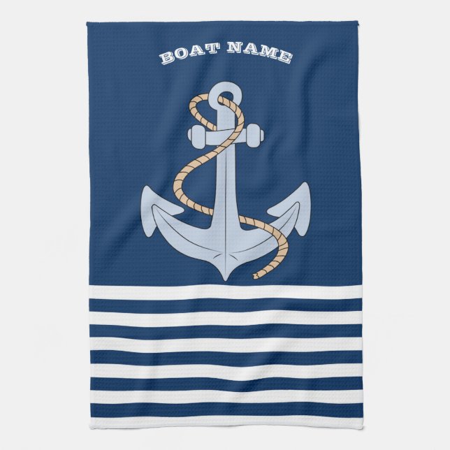 Anchor Navy Blue Striped Kitchen Towel (Vertical)