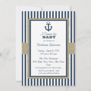 Anchor Navy Blue Stripes Baby Shower Invitation