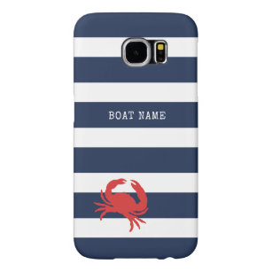Anchor Navy Blue Stripes Red Crab Boat Name Samsung Galaxy S6 Case