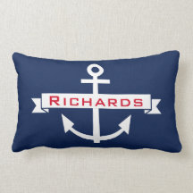 Anchor Navy Blue White Nautical Monogram Pillow