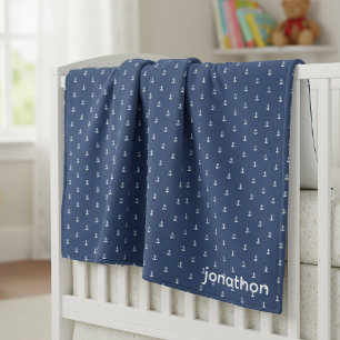 Anchor Navy & White Pattern ID836 Fleece Blanket