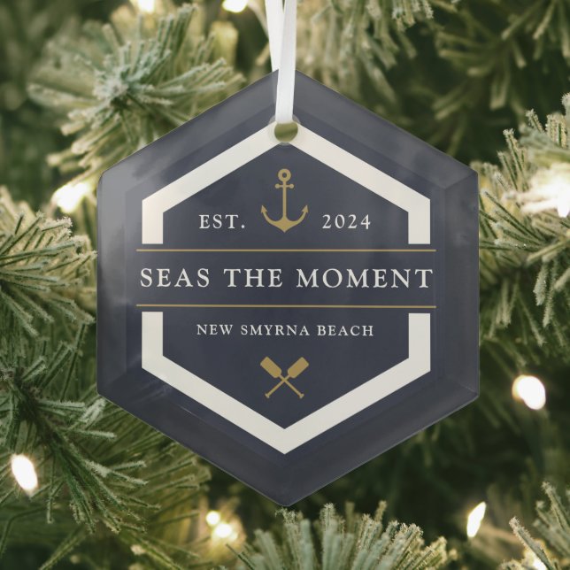 Anchor & Oar | Boat Name Glass Ornament (Insitu)