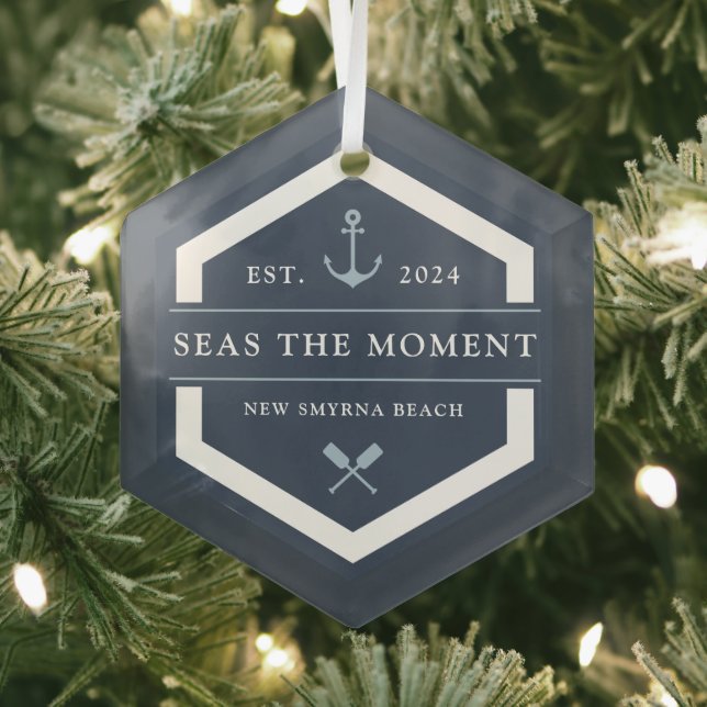 Anchor & Oar | Custom Boat Name Glass Ornament (Insitu)