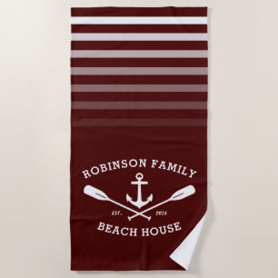 Anchor Oars Family Name Beach House Red Towel