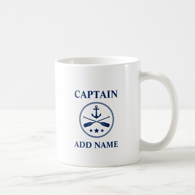 Anchor & Oars With Captain or Boat Name Coffee Mug (Right)