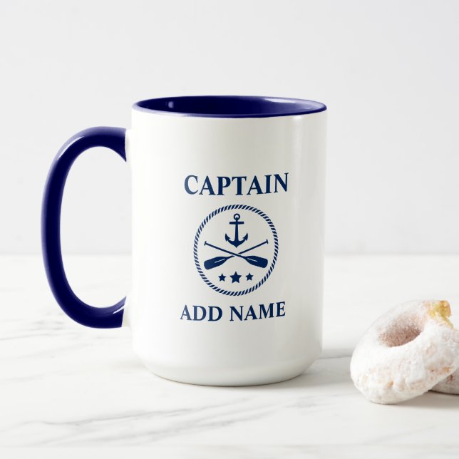 Anchor & Oars With Captain or Boat Name Large Mug (With Donut)