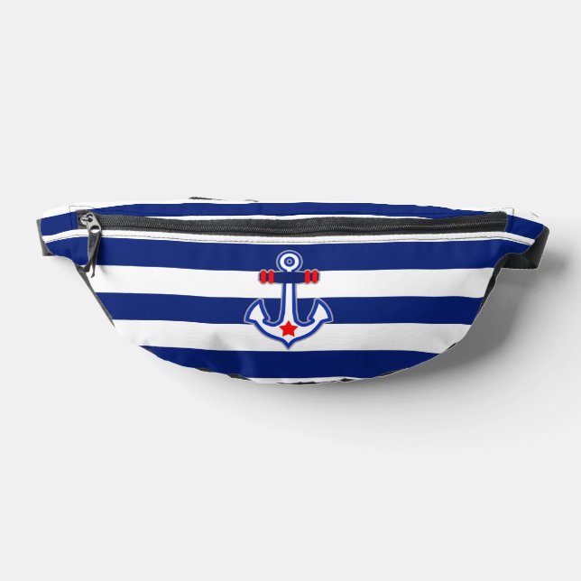 Anchor on Nautical Navy Blue Stripes Print (Poser)