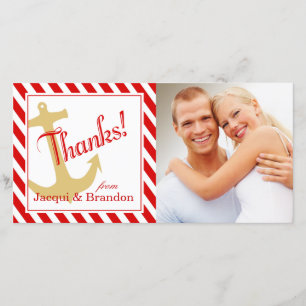 Anchor on Stripes red white Thank You Card
