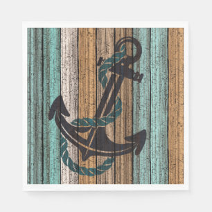 Anchor On Vintage Weathered Wooden Planks Pattern Napkin