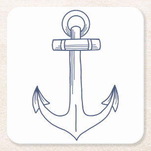 Anchor Outline Square Paper Coaster