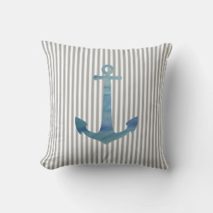 Anchor Painting Stripe Nautical Throw Pillow