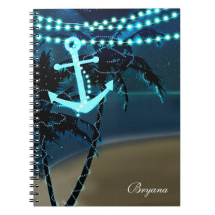 Anchor & Palm Trees Beach Lights Notebook Journal