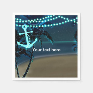 Anchor & Palm Trees Beach Night Wedding Napkins