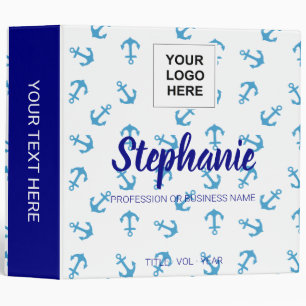 Anchor Pattern Blue Navy  Boat Custom Logo Binder