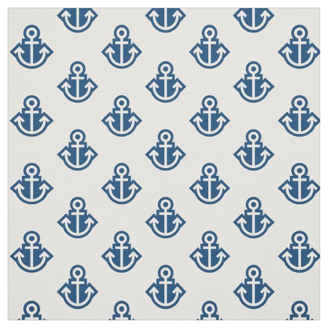 Anchor Pattern Fabric in White and Blue (Swatch)