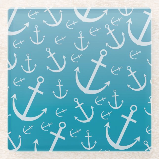 Anchor pattern glass coaster (Front)