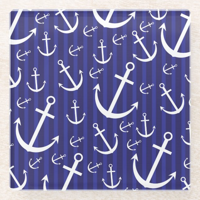 Anchor pattern glass coaster (Front)