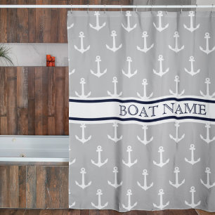 Anchor Pattern Grey Blue Nautical Boat Name 