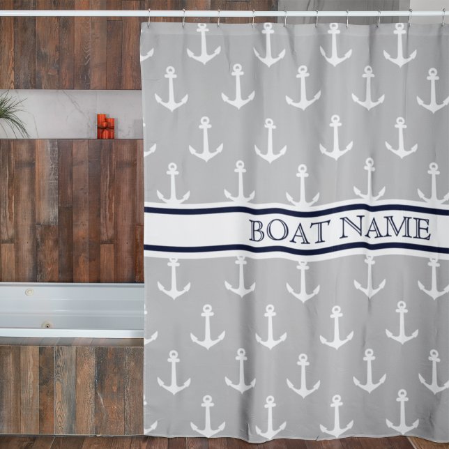 Anchor Pattern Grey Blue Nautical Boat Name  (Creator Uploaded)