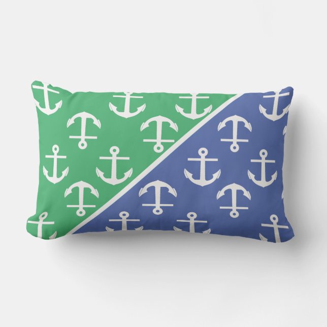 Anchor Pattern Nautical Cool Two colours Lumbar Pillow (Front)