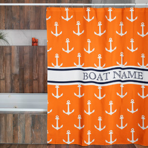 Anchor Pattern Orange Blue Nautical Boat Name