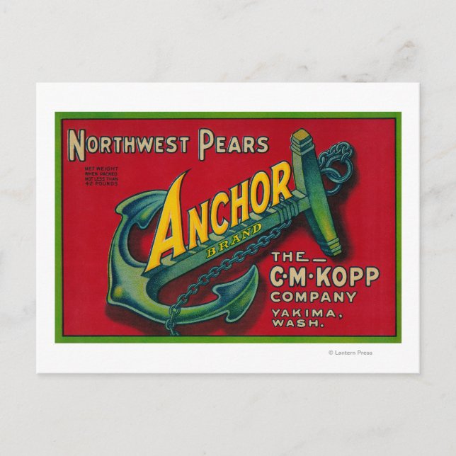 Anchor Pear Crate LabelYakima, WA Postcard (Front)