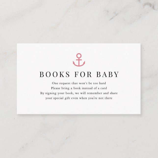 Anchor Pink Baby Shower Book Request Enclosure Card (Front)