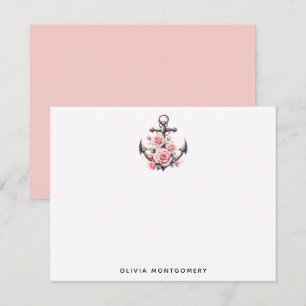 Anchor Pink Roses Nautical Personal Card