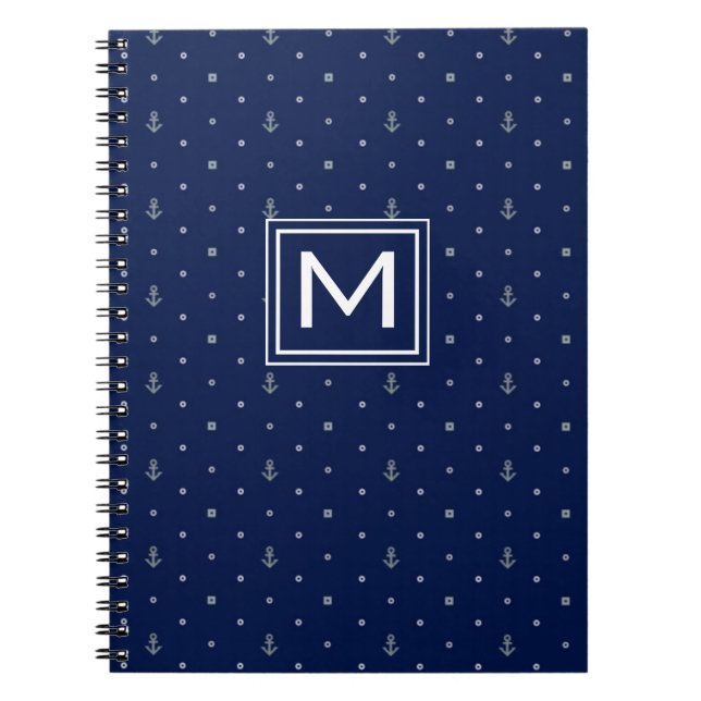 Anchor Polka Dots Pattern | Add Your Initial Notebook (Front)