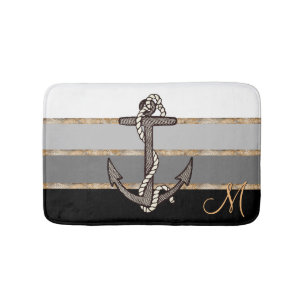 Anchor & Rope (black gradient w/ monogram) Bath Mat