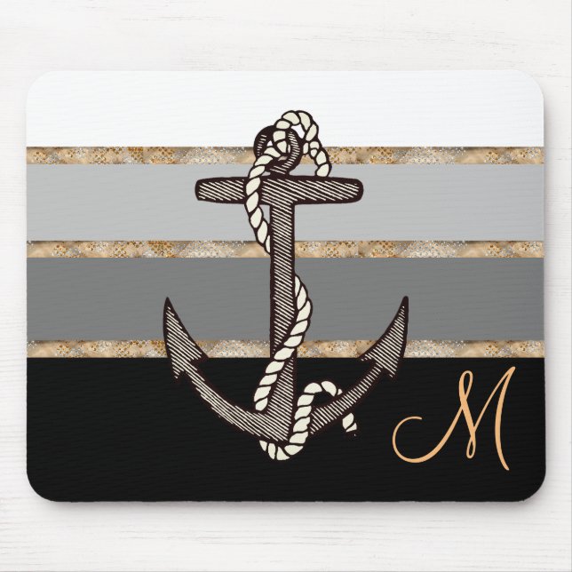 Anchor & Rope (black gradient w/ monogram) Mouse Pad (Front)