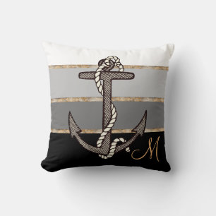 Anchor & Rope (black gradient w/ monogram) Throw Pillow