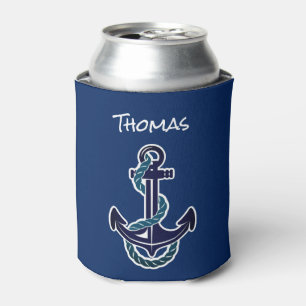 Anchor & Rope Blue Nautical Can Coolers