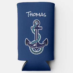 Anchor & Rope Blue Nautical Can Coolers