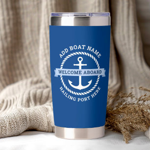 Anchor rope border boat name welcome aboard insulated tumbler