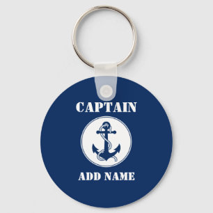 Anchor & Rope Captain Name or Boat Name Navy Blue Keychain