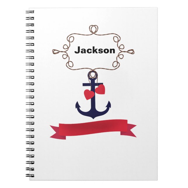 Anchor rope frame nautical naval sea voyage red ri notebook (Front)