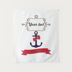 Anchor rope frame nautical naval sea voyage red ri tapestry