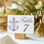 Anchor Sailor Navy Blue Nautical Wedding  Table Number<br><div class="desc">Set sail on the journey of love with our Nautical Wedding Table Number Card. This elegant card features a navy blue boat ship anchor set against a crisp white background, creating a classic maritime aesthetic. The table details are beautifully printed in an elegant script, adding a touch of sophistication to...</div>