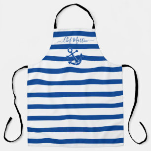 Anchor Script Personalized Blue Stripe Apron