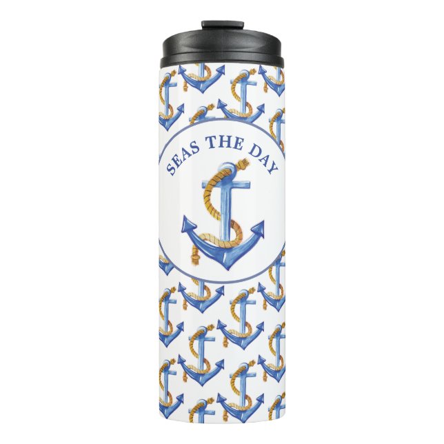 Anchor Seas Day Quote Blue Text Thermal Tumbler (Front)