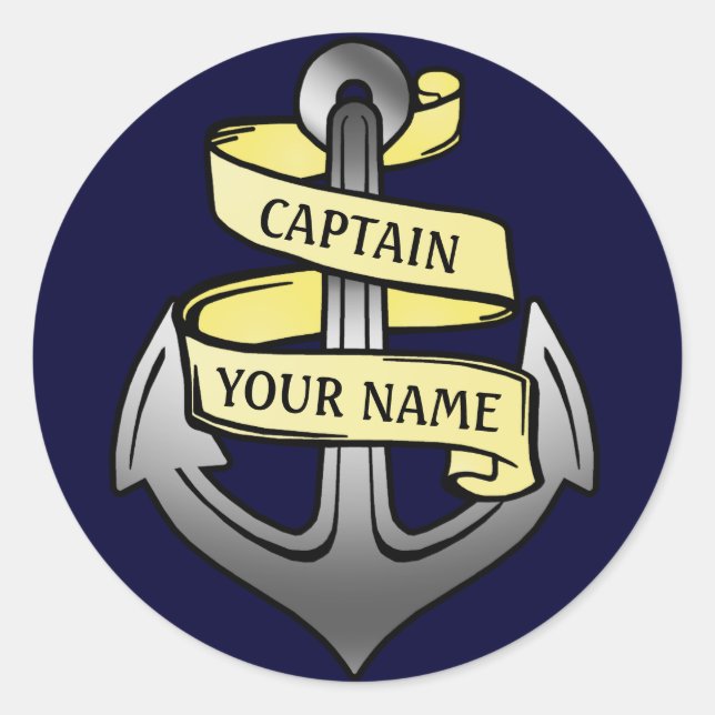 Anchor Ship Captain Your Name Customizable Classic Round Sticker (Front)