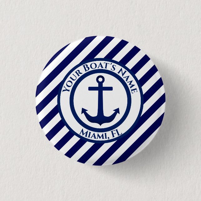Anchor Stamp and Diagonal Stripes Custom 1 Inch Round Button (Front)