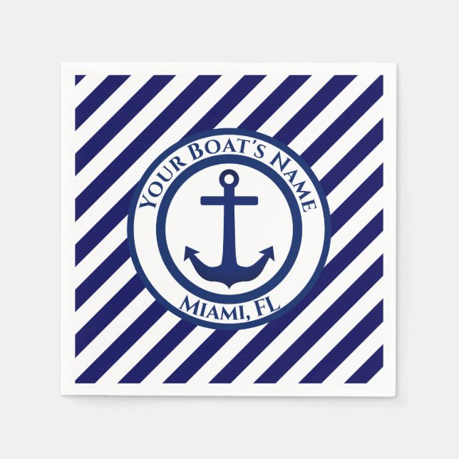 Anchor Stamp and Diagonal Stripes Custom Napkin (Front)