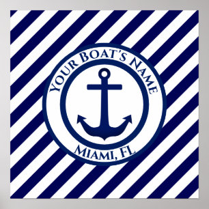 Anchor Stamp and Diagonal Stripes Custom Poster