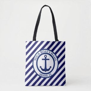 Anchor Stamp and Diagonal Stripes Custom Tote Bag
