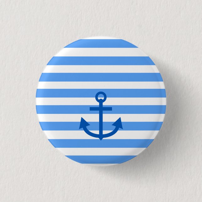 Anchor Stripes Blue & White   1 Inch Round Button (Front)
