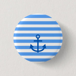 Anchor Stripes Blue & White 1 Inch Round Button