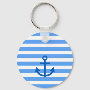 Anchor Stripes Blue & White  Keychain